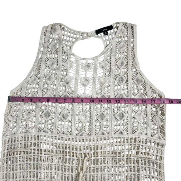 Lulus Women's Midi Dress Size Medium Ivory Crochet Cutout Sleeveless Tie Waist - Picture 9 of 12